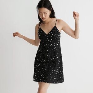 Madewell nwot Layton mini slip dress true black polka dots